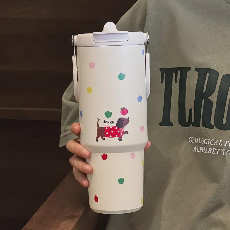 Термос с трубочкой и большой емкостью 2024 для девочек — стильная дорожная и гигантская ледяная чашка