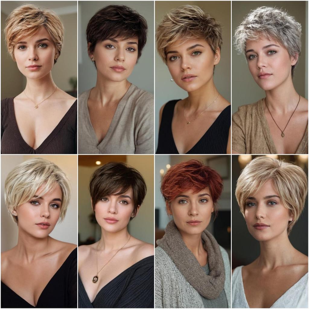Dark Brown Mixed Copper Highlight Straight Wigs With Bangs Short Pixie Cut Synthetic Wigs for Women Daily Lolita Heat Resistant