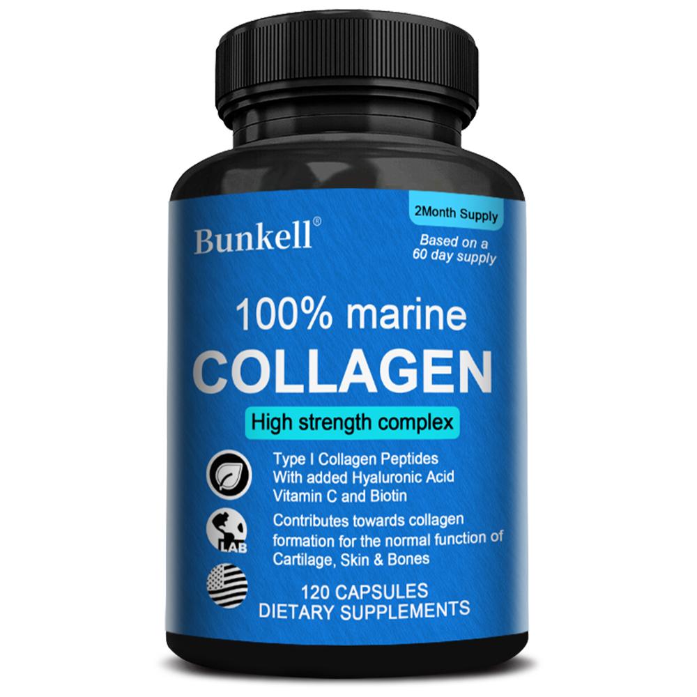 Bunkell Marine Collagen High Strength Complex Dietary Supplements, 120 Capsules