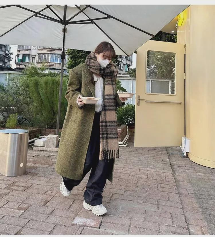 Женский зимний клетчатый шарф в корейском стиле - элегантная шаль с кисточками, толстая и теплая для студентов