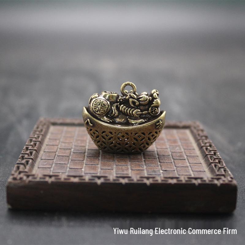 Brass Pixiu Eight Directions Wealth Keychain & Car Pendant