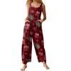 Womens Casual Overalls Jumpsuits Adjustable Straps Sleeveless Print Comfy Rompers With Pocket