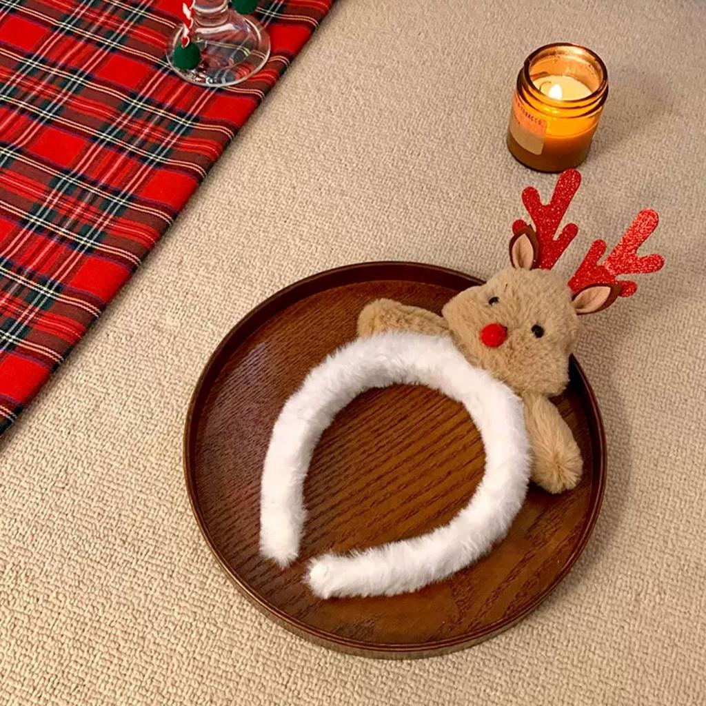Милая рождественская повязка на голову в виде лося, женская заколка для волос в виде рогов пряничного человечка, повязка на голову для мытья лица, осенние и зимние плюшевые аксессуары для волос, головной убор