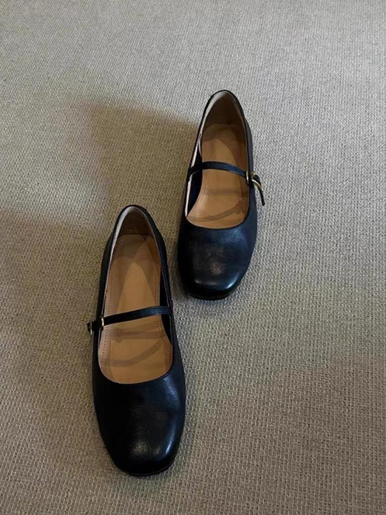 Туфли корейской дочери из овчины в стиле ретро на одной пуговице красного цвета, балетки Мэри Джейн, туфли на плоской подошве для поездок на работу