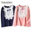 Spring Baby Girls Lace Flower Blouse Kids Bow Tops Tees Cotton Shirts Toddler Children Clothes