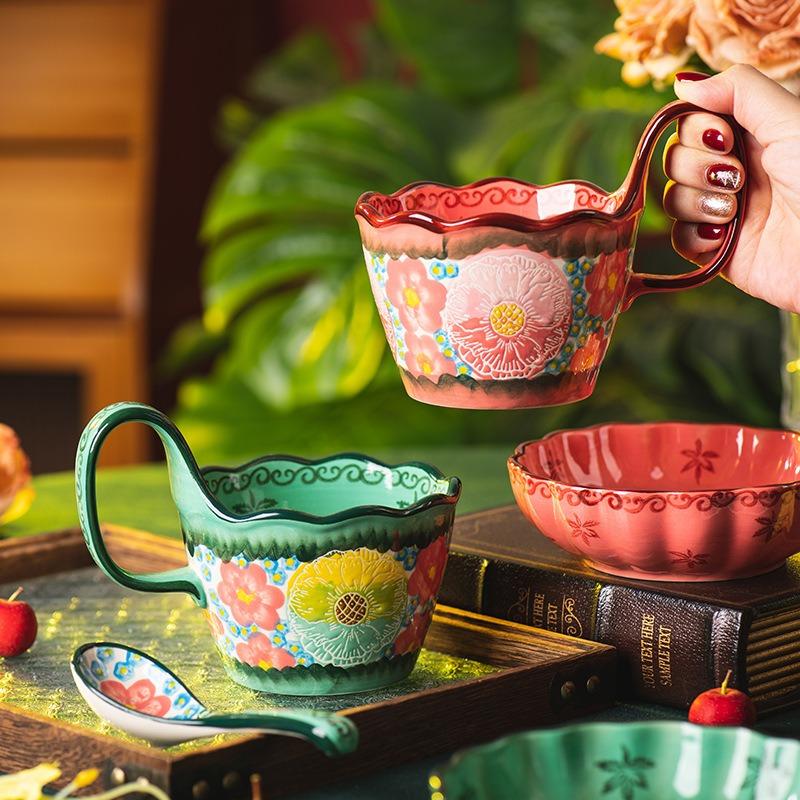 Зеленая теневая чашка керамическая кружка домашняя питьевая кружка офисная ретро кружка для завтрака парная кружка кофейная кружка