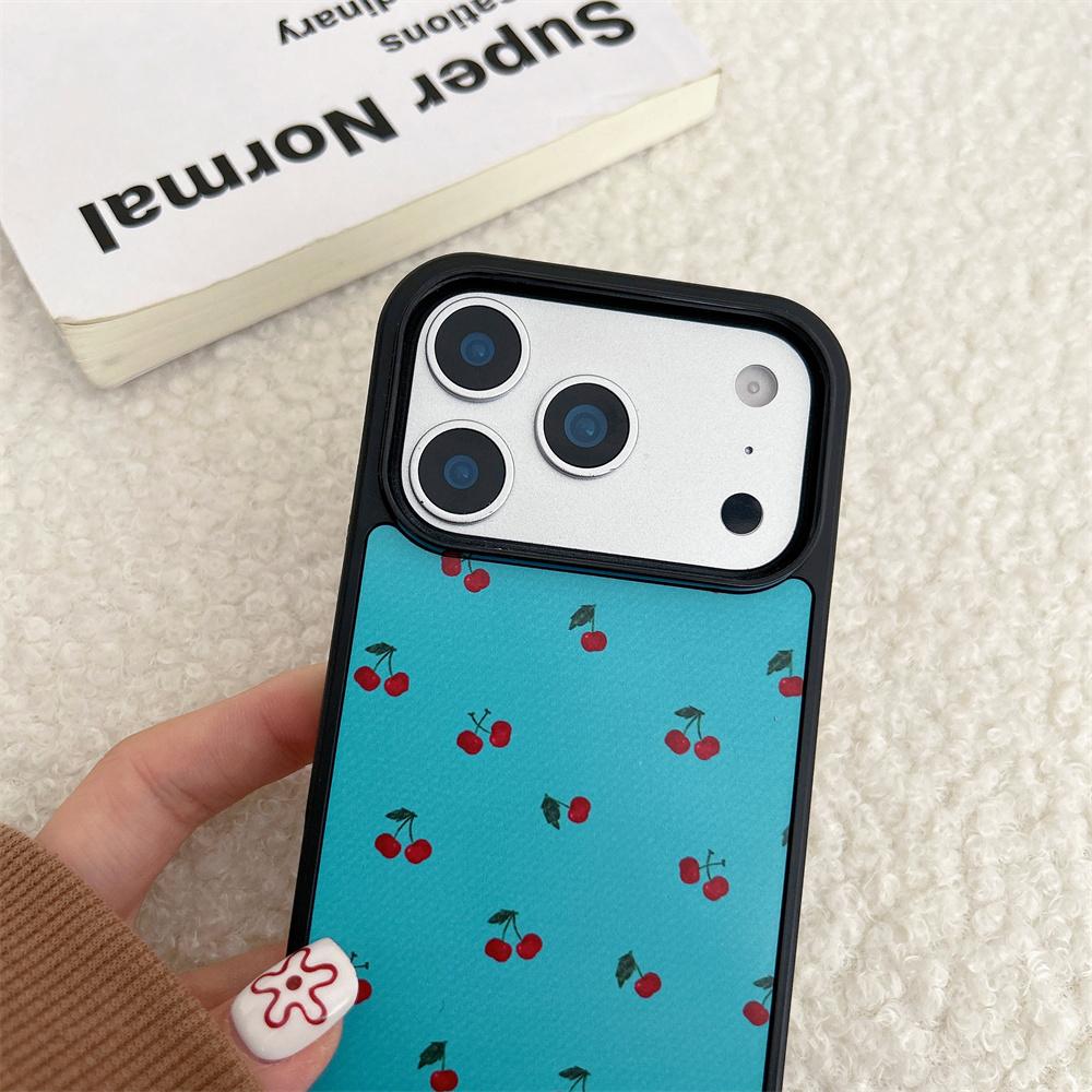 Модный кожаный милый чехол-брелок с вишенкой Kawaii для iPhone 13 14 15 16 17 Pro Max Защитный чехол Funda Защита от падения Для 16Pro