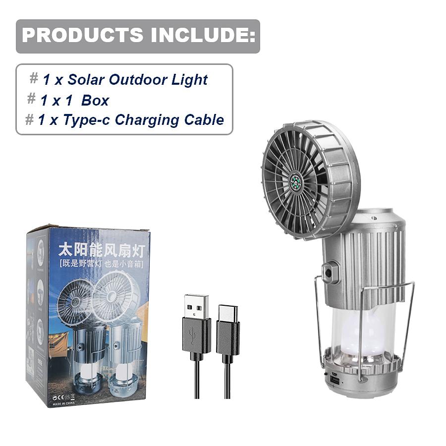 3 In 1 Outdoor Fan Light LED Solar Multifunction Camping Lamp Portable Rechargeable USB Electric Fan Camping Light Outdoor Tools
