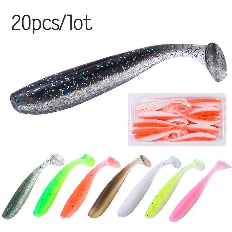 Worms Soft Fishing Lures Multi Colors 20pcs/lot Silicone Rubber Baits Tackles