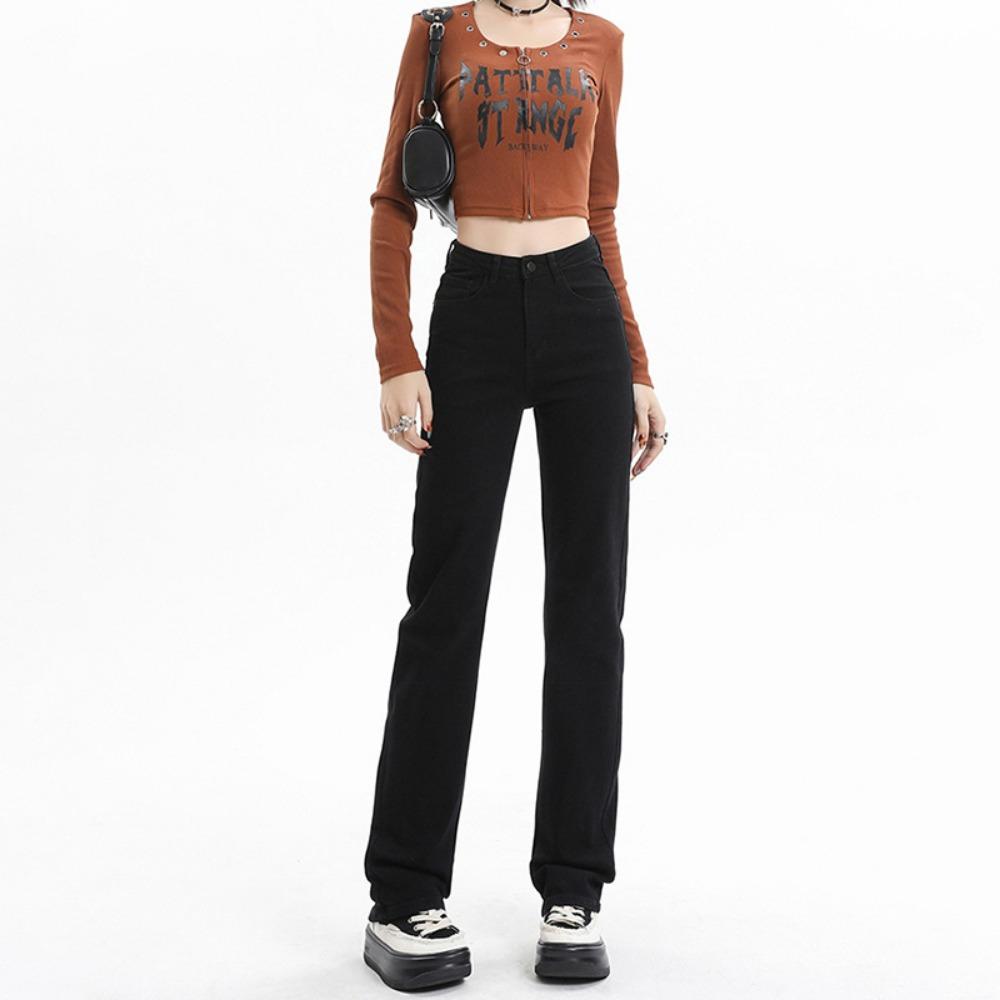 Универсальные джинсы прямого кроя женские 2025 осень и зима новые с высокой талией тонкие и высокие широкие брюки свободные джинсы