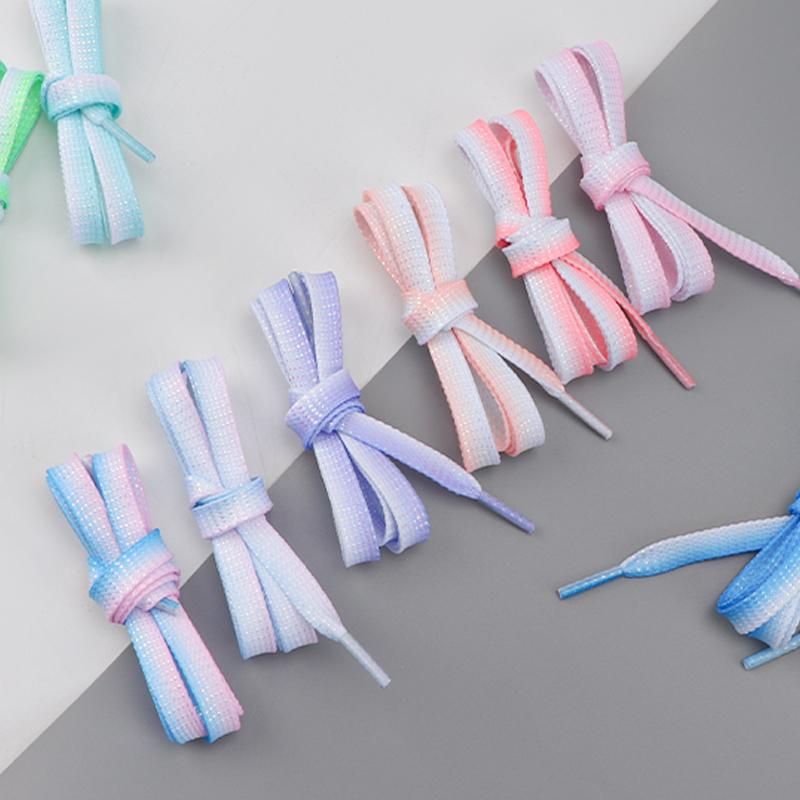 Flat Shoelaces for Sneakers Metallic Shiny Silver Shoe Laces Colorful Bright Silk Shoelace Gradient Glitter Women Shoestrings