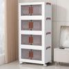 4 Tier Shoes Storage Cabinet Plastic Storage Containers,Plastic Shoe Box with Doors & Wheels for Display, Shoe Organizer