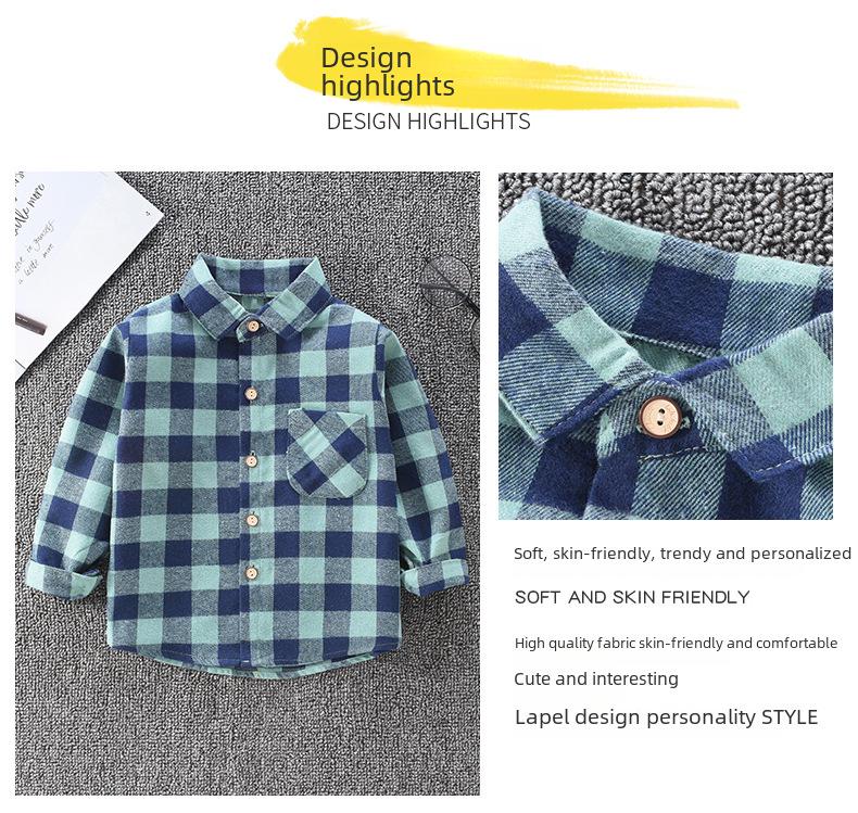 Boys' Long-Sleeve Plaid Shirts - Spring/Autumn: Casual Cardigans & Western-Style Tops for Kids