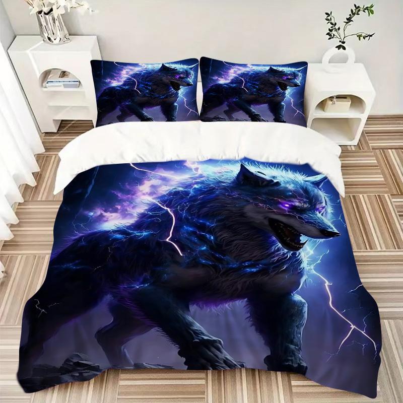 3pcs Electric Wolf Duvet Cover Set - Machine Washable, Includes 1 Cover and 2 Pillowcases, No Core Included yy251013035