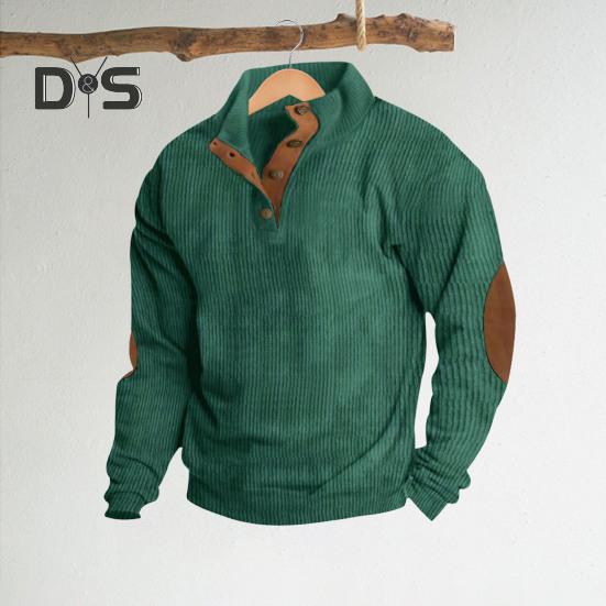 Весна Осень Мужской Топ Цветные Блоки Лоскутная Ретро Стиль Полуоткрытый Воротник-стойка Толстовка Плюс Размер Свободный Длинные Рукава Топ Повседневная Жизнь Офис И Отдых