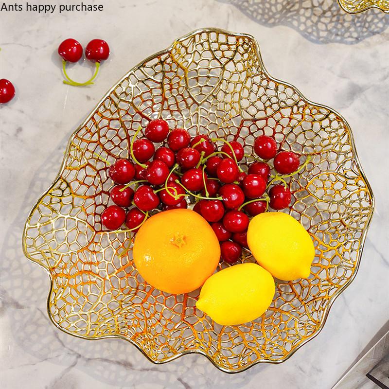 Гальванизированная коралловая тарелка, полая металлическая тарелка для фруктов, настольный поднос для хранения, поднос для закусок, фруктовая чаша, декоративные тарелки, блюда