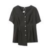 Large size fat mmV neck short-sleeved chiffon shirt women's summer new fish tail irregular hem top 212371