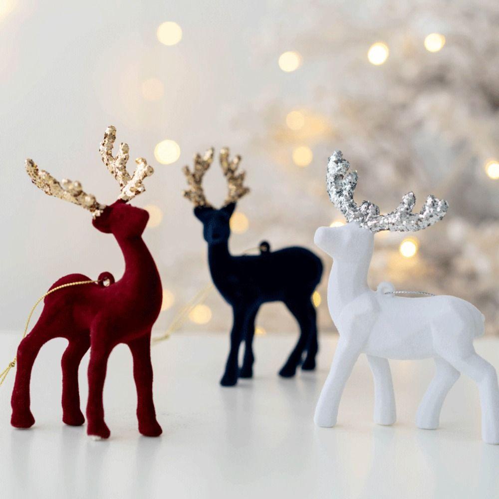 Glittering Glitter Deer Decor Flocking Fabric PVC Christmas Deer Lovely Xmas Tree Pendant Home