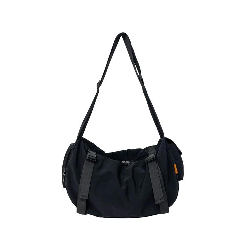 Сумка через плечо из нейлона на молнии для женщин, повседневная сумка через плечо, внутреннее отделение, сплошная строчка, большая вместимость