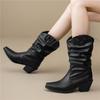 Women's New Pointed Toe Western Cowgirl Chelsea Ankle Boots Cossacks Cowboy Boats Wedges Black White Size 35-46
