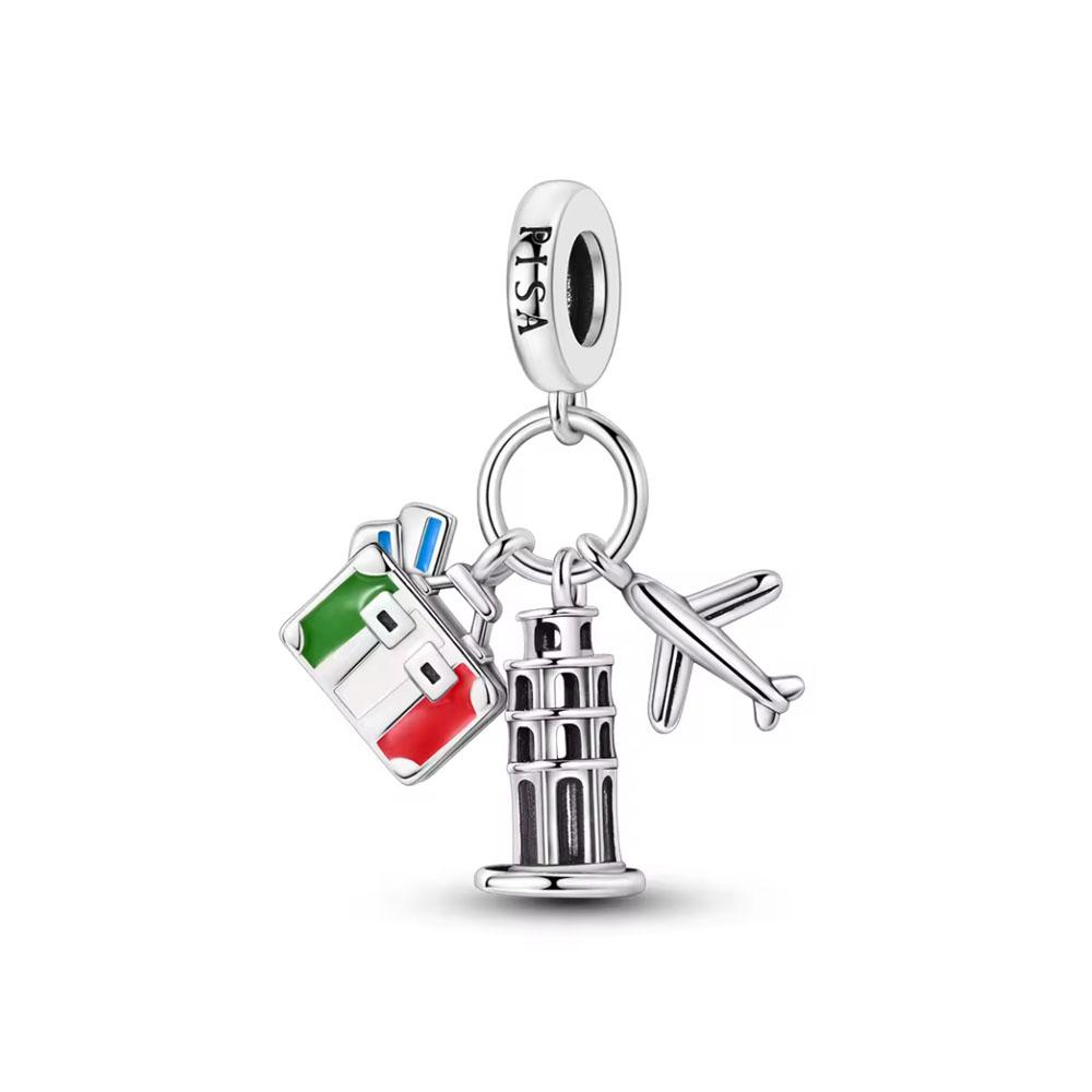 Shiny Zircon Nation Flag Series Charms Brazil Spain USA UK Italy Bead Fit Original Bracelet Women DIY 925 Silver Jewelry