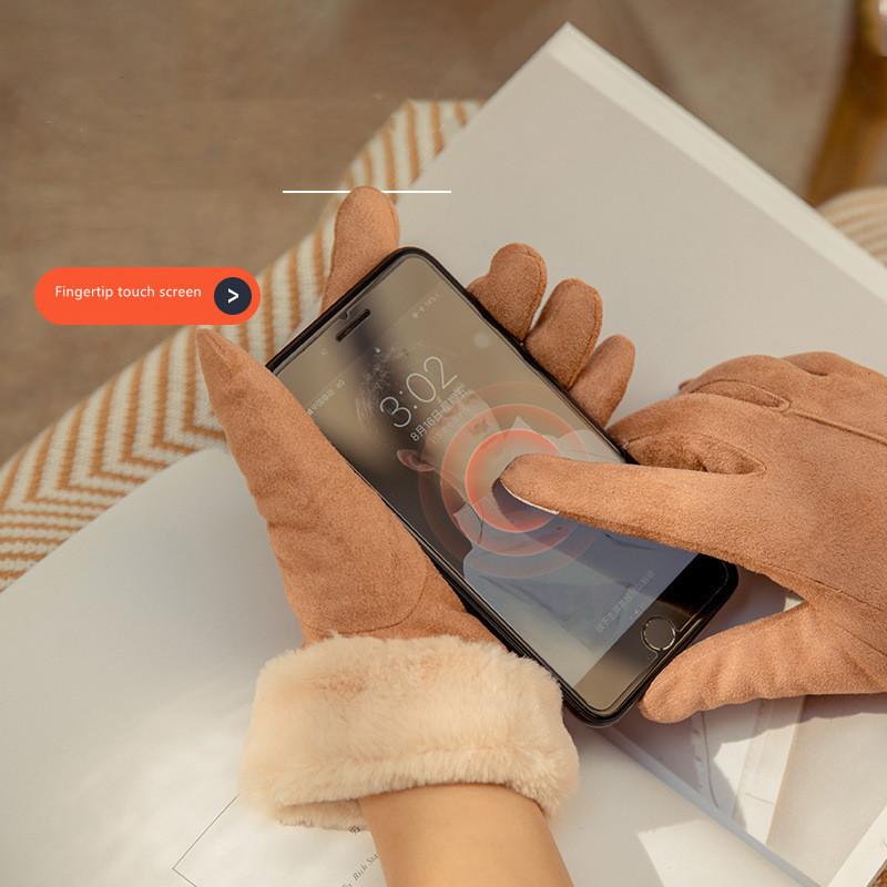 Бархатные перчатки из оленьей кожи, хлопковые утолщенные зимние плюшевые корейские студенты, теплые перчатки для девочек, милые женщины, защищающие от холода осенью и зимой