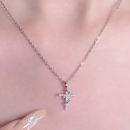 Женское ожерелье с подвеской в виде креста и змеи из кубического циркония, полая цепочка, регулируемая длина, гальваническое покрытие