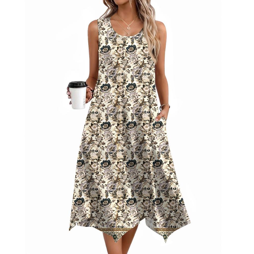 Женское повседневное платье на лето, платье-майка, свободное пляжное платье с карманами, расклешенный миди-сарафан