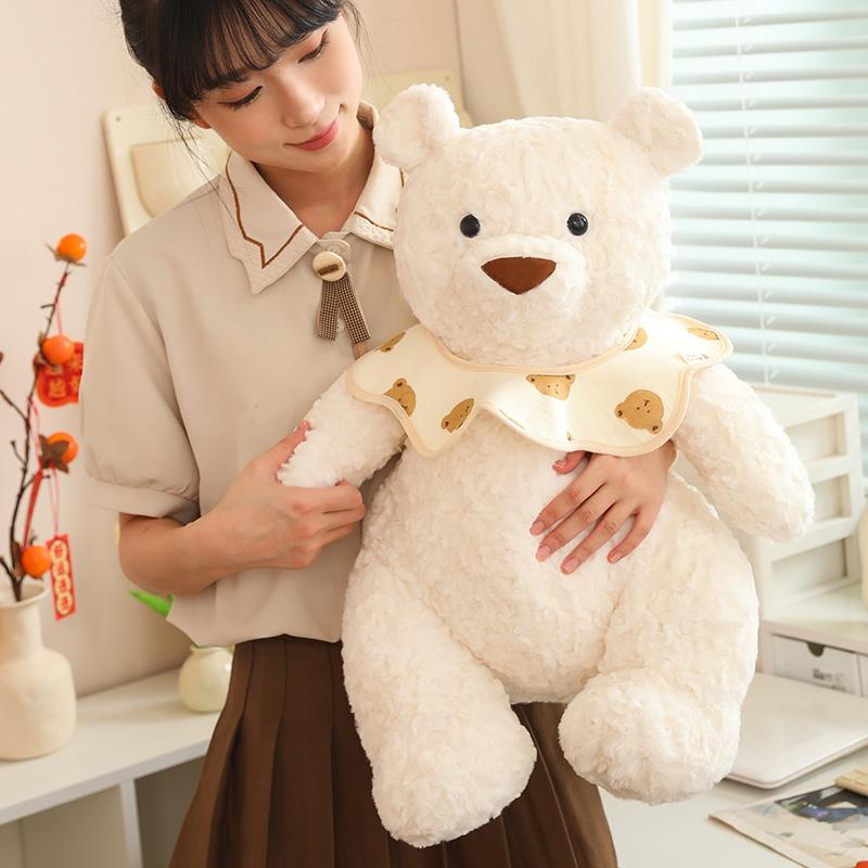 Bear with Bib Plush Doll Pillow Soft and Comfortable Stuffed Animals Holiday Gift Send Friend and Family Bedroom Decor
