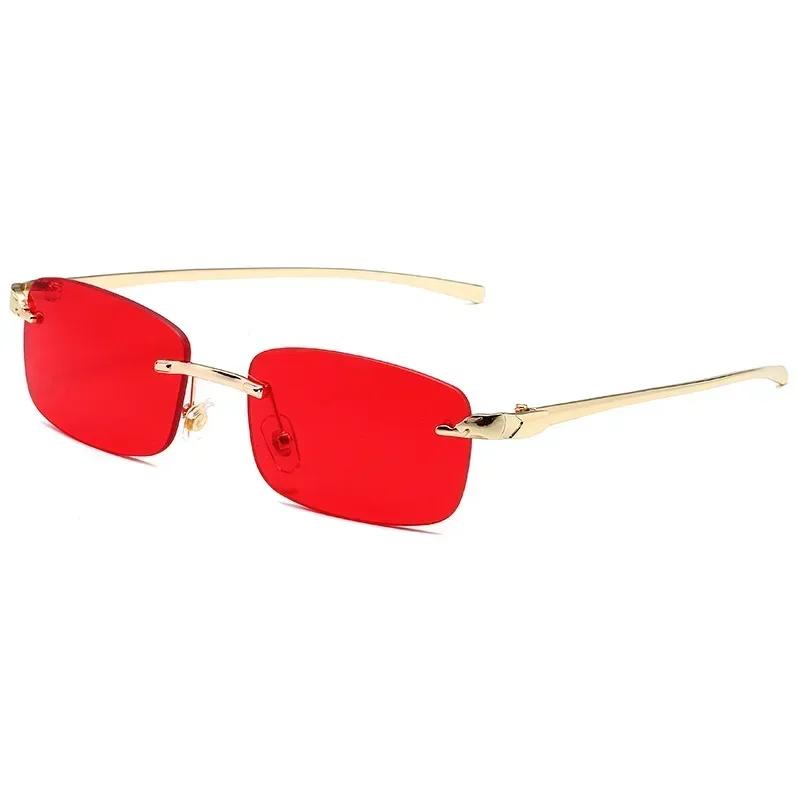 Classic Casual Sun Glasses Uv400 Cut Edge Frameless Sunglasses New Rectangle Vintage Sunglasses With High Grade Leopard Style