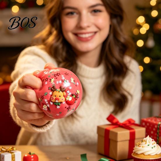 Soft Squeeze Sensory Toys 1/4Pcs Christmas Stress Ball Fidget Toy, Anxiety Relief Squeezable Ball, Xmas TPR Theme Party Favors for Adults and