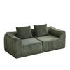 Minimalist Corduroy Sofa with Curved Lines and a Gently Sloping Backrest, Complete with Two Cushions.
