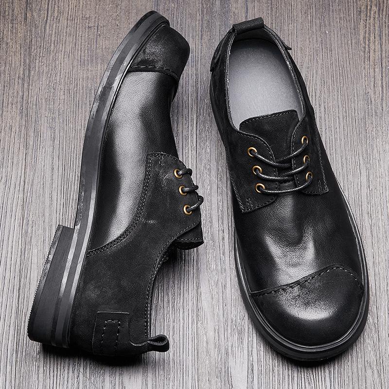 Мужская кожаная обувь ручной работы в британском стиле, повседневная обувь из мягкой кожи, деловая обувь с мягкой подошвой и большим носком, инструментальная обувь
