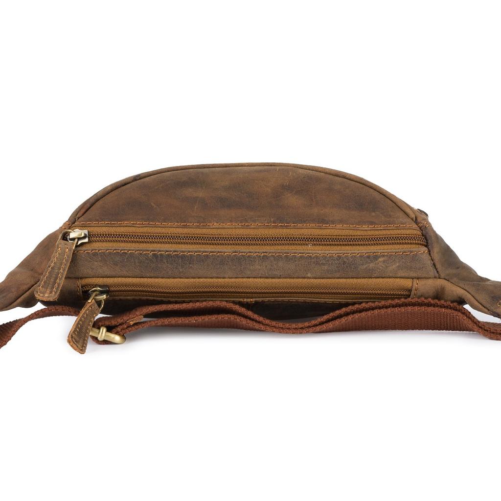 Men's Premium Leather Waist Bag, Brown Nubuck Leather, Beltimore