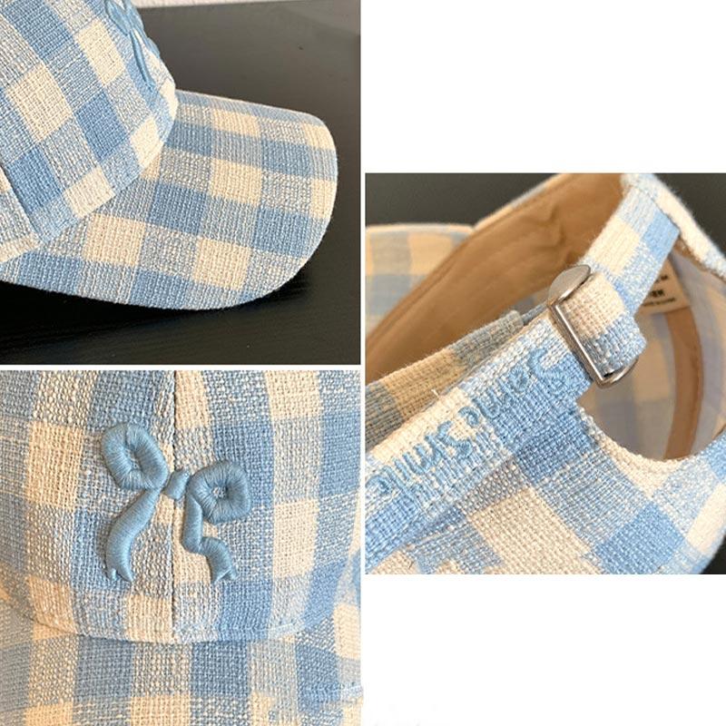 Солнцезащитная Регулируемая Уличная Повседневная Кепка Бейсболка Snapback Девочка Kpop KFashion Стиль Корейская Милая Женская Для Кепки Бейсболки Клетчатая Бант Шляпы
