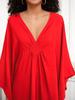 EDOLYNSA Red Women's Kaftan Long Dress Robe Holiday Cover Up Bat Sleeves Beach Dress Lounge wear Q1306