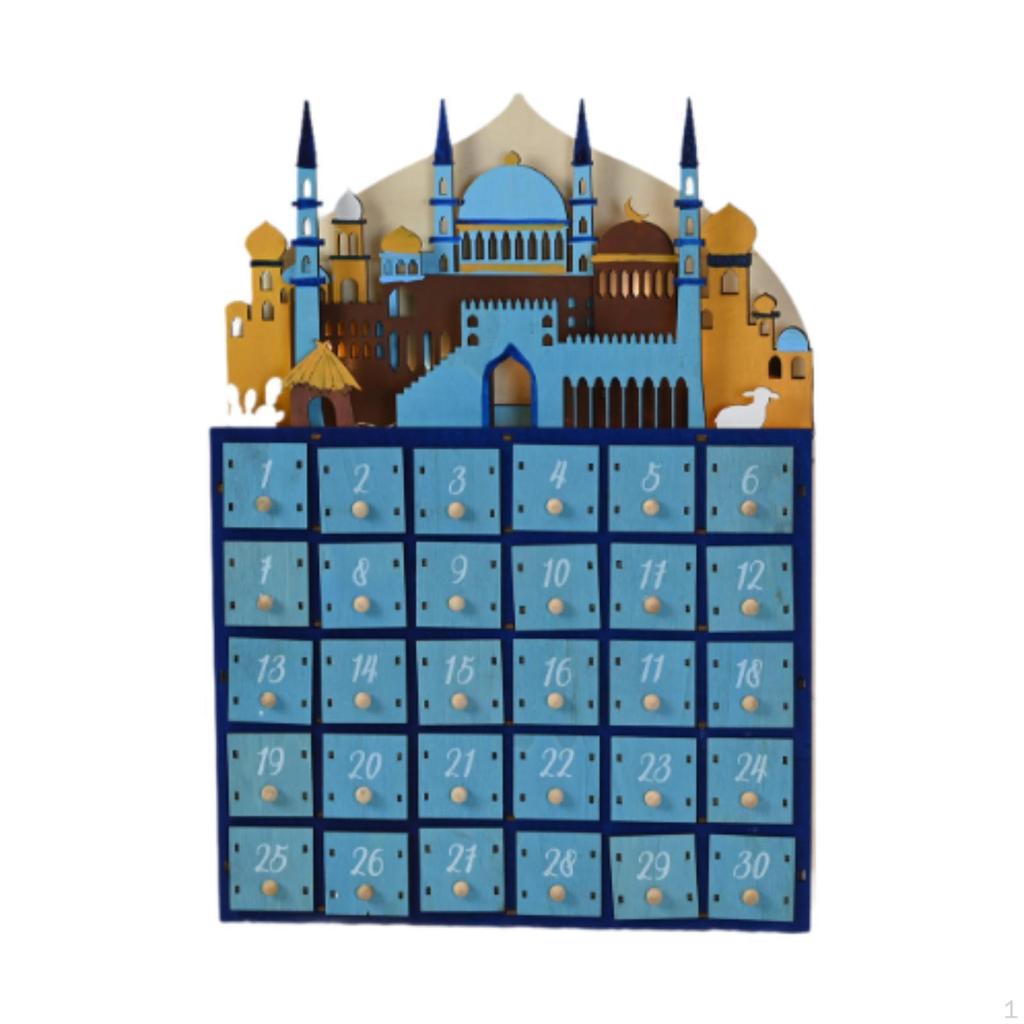 Wooden LED Countdown Calendar Gift Ramadan Decoration for Cabinet Bookshelf