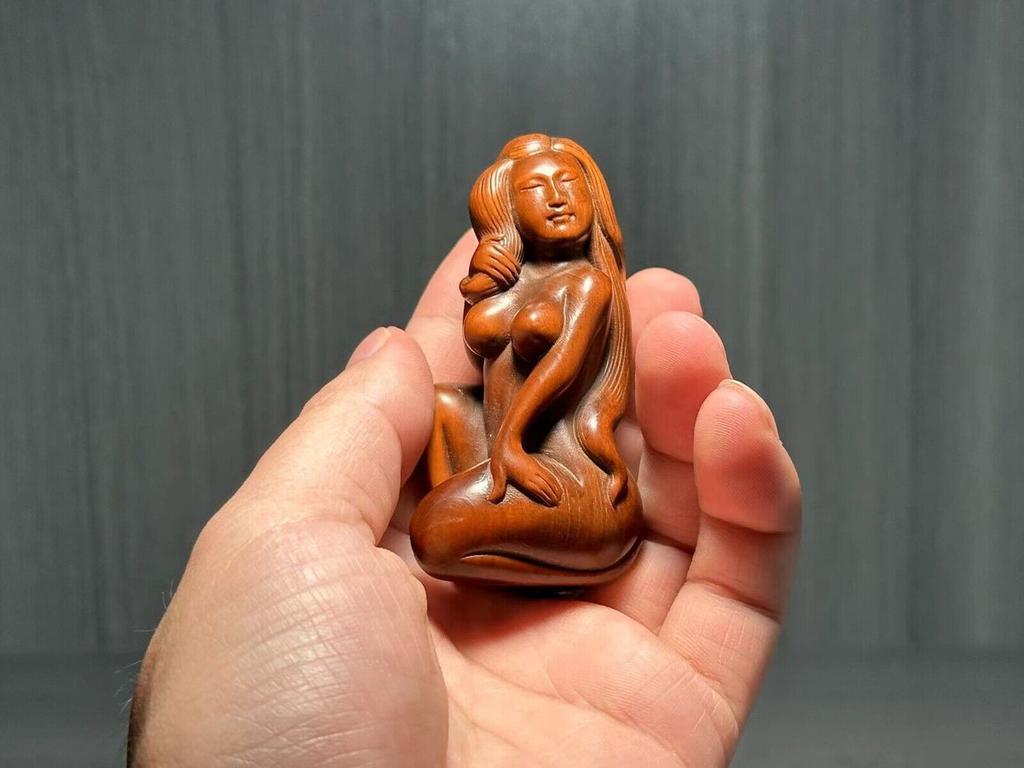 Китайская антикварная шкатулка из самшита с красивой резьбой, статуэтка сексуальной женщины, деревянные фигурки, произведение искусства