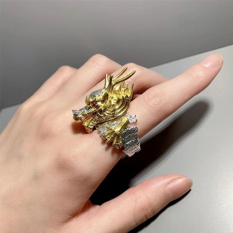 Vintage Gold Dragon Open Ring Male Domineering Trend Ring Party Accessories