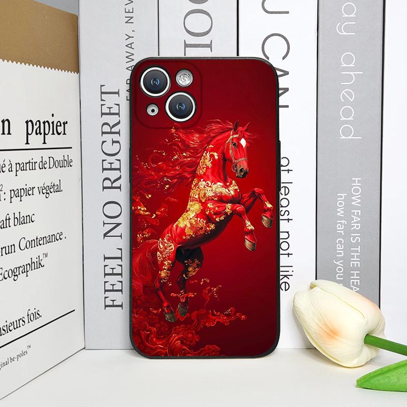 Модный Чехол для Телефона в Китайском Стиле с Принтом Красной Лошади для iPhone 17 16 12 11 14 13 15 Pro Max 13 Mini X XS MAX XR 7 8 Plus Мягкий Чехол