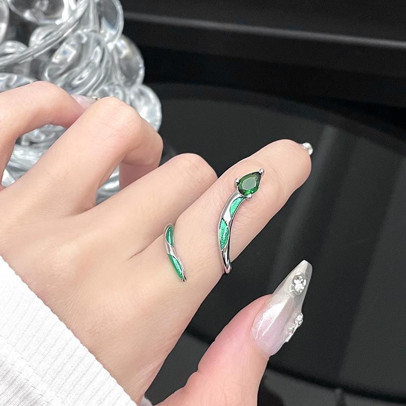 Кольцо-сустав в виде зеленой змеи Слизерина, нишевый дизайн, легкая роскошь, циркон высокого класса, кольцо с открытой шинкой в темном стиле