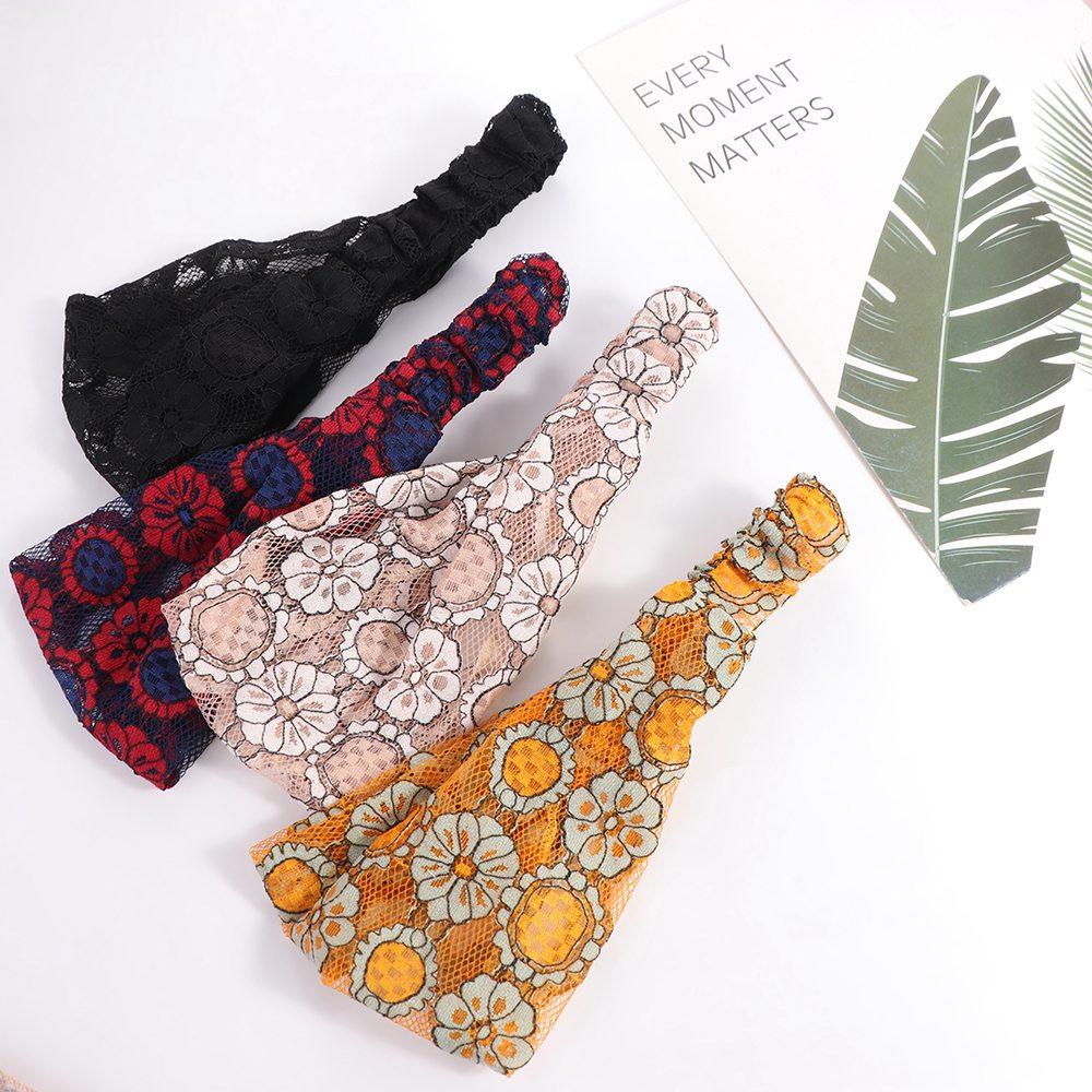 Hair Hoop Mesh Flower Headband Non Slip Wide Side Head Wrap Fashion Lace Hairbands Party