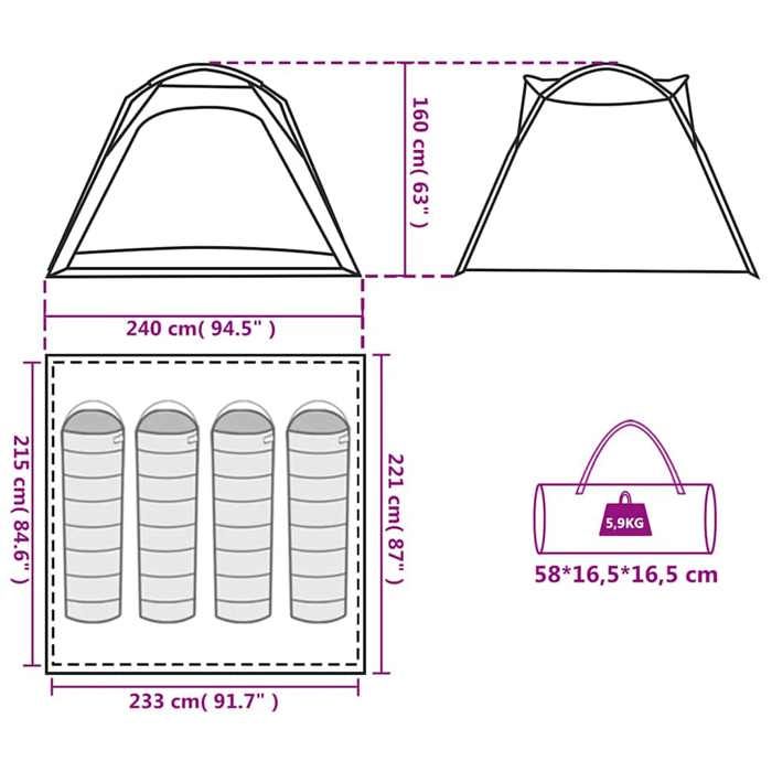 VidaXL Tente de Camping 4 Personnes, Tente d'Ombrage avec Sac de Transport, Auvent Portable avec Parois Latérales, Bleu 94357