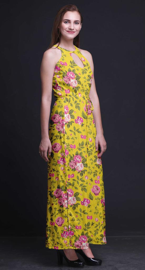 Bimba Floral Ladies Sleeveless Long Print Maxi Dress with Side Slits Summer