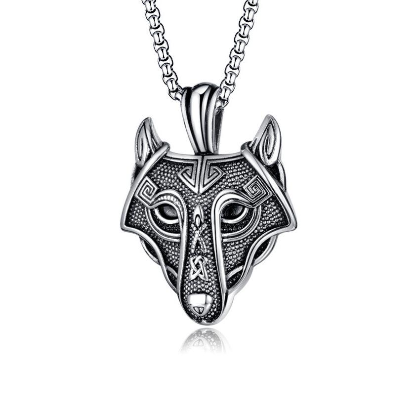 New Titanium Steel Wolf Head Accessory Nordic Viking Titanium Steel Hip Hop Necklace for Men