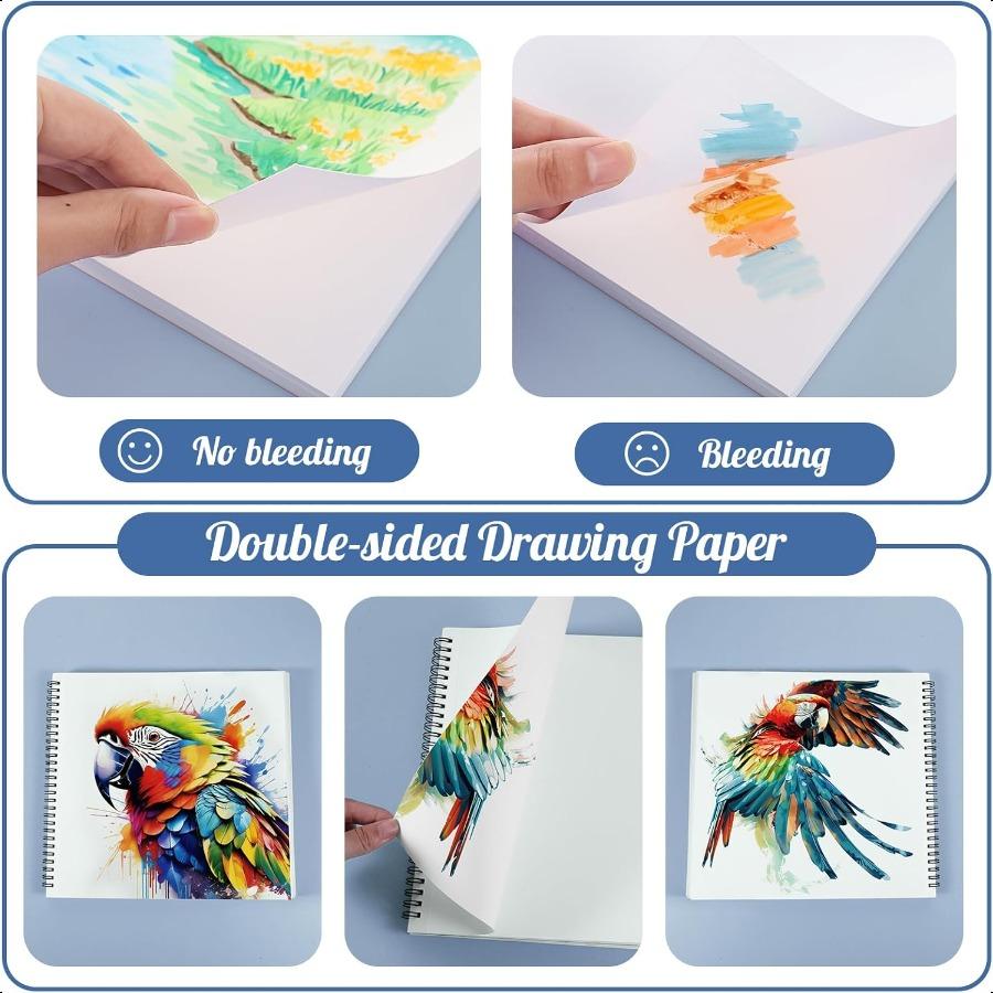 Блокнот для маркеров 135 фунтов 200 г/м² 8,3×8,9 дюйма Двусторонний не протекающий скетчпад 30 листов Художественная бумага Спиральный скетчбук Гладкая живопись