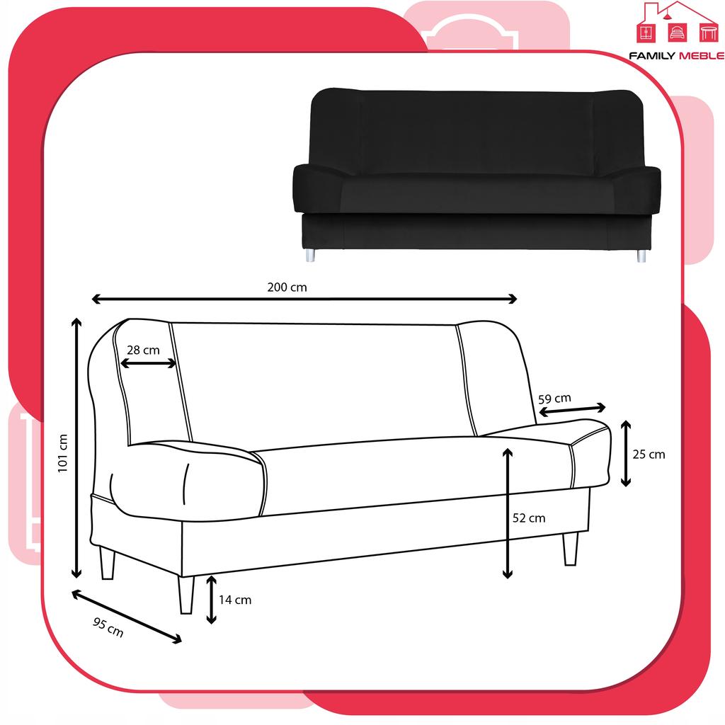 Sofa Sofa Sara Sofa Bed Bonell Bed Family Furniture Black