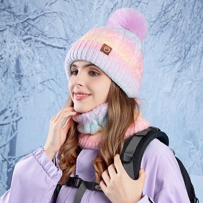Зимняя теплая шапка, шарф, комплект из двух частей, бархатная толстая шерсть с градиентом, пуловер, шапка, вязаная шапка, шапки-бини, лыжная кепка с напуском