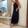 Сексуальное черное длинное платье без рукавов для женщин, летнее модное однотонное свободное женское платье с открытыми плечами, повседневное женское платье-халат 26311