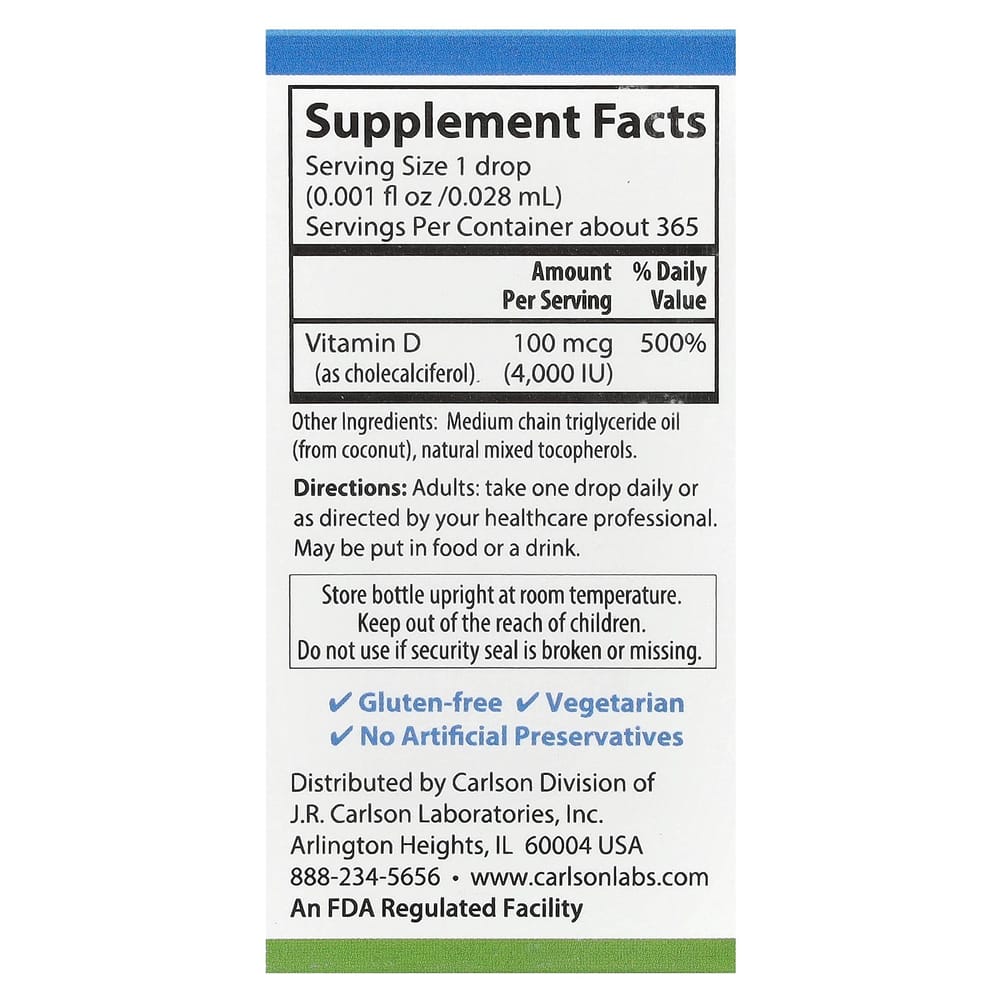 Carlson Labs Super Daily D3 100mcg (4000IU) 10.3ml (0.35 fl oz)